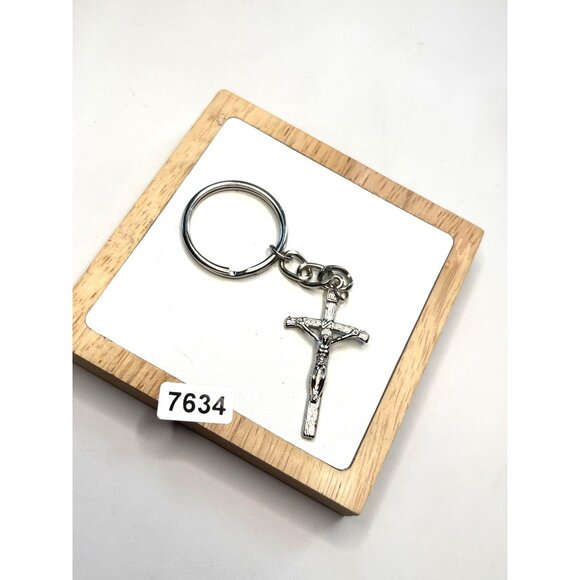 Silver-Tone Crucifix Keychain With Religious Jesus Cross Pendant - Picture 1 of 13